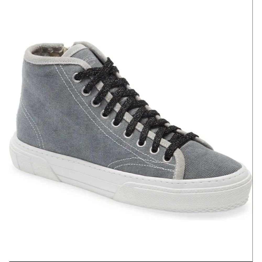 P448 High Top Platform Sneaker Womens 36 Sally‎ Denim Lace Up